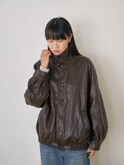 Soft Leather Blouson - Brown 3