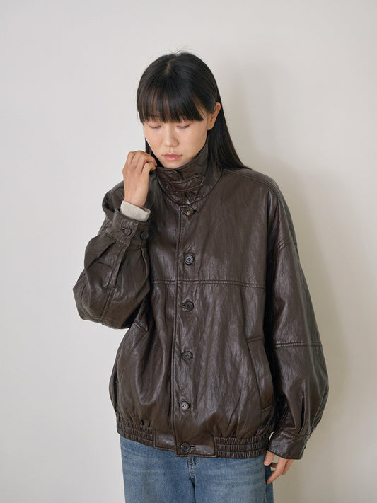 Soft Leather Blouson - Brown 3