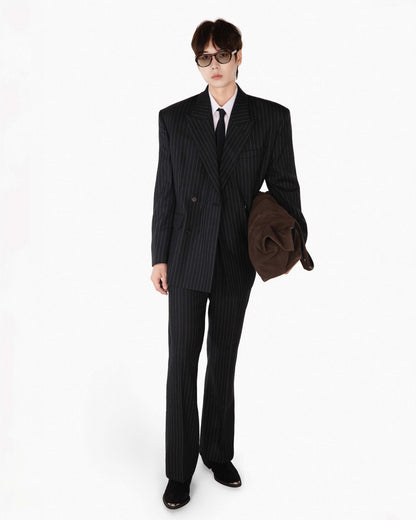 REVURA Serge Wool Boot Trousers - Black Stripe