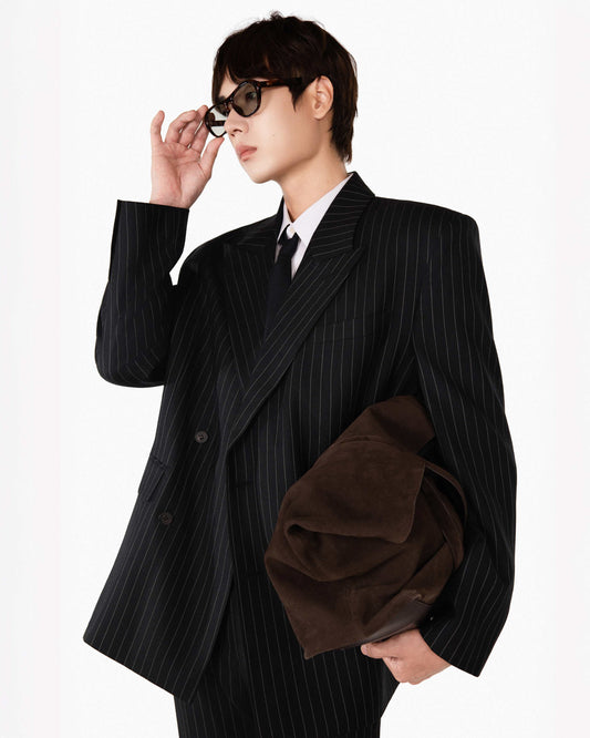 【REVURA レビュ―ラ】SERGE WOOL DOUBLE BREASTED JACKET - BLACK STRIPE