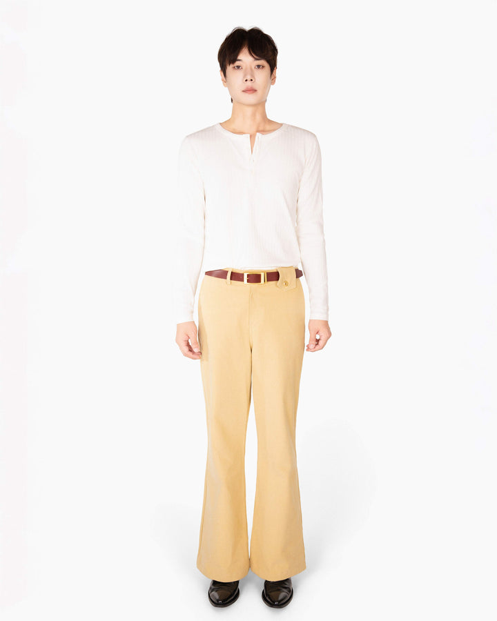 【REVURA レビュ―ラ】RÊVE COTTON MODAL RIBBED HENLEY SHIRTS - IVORY