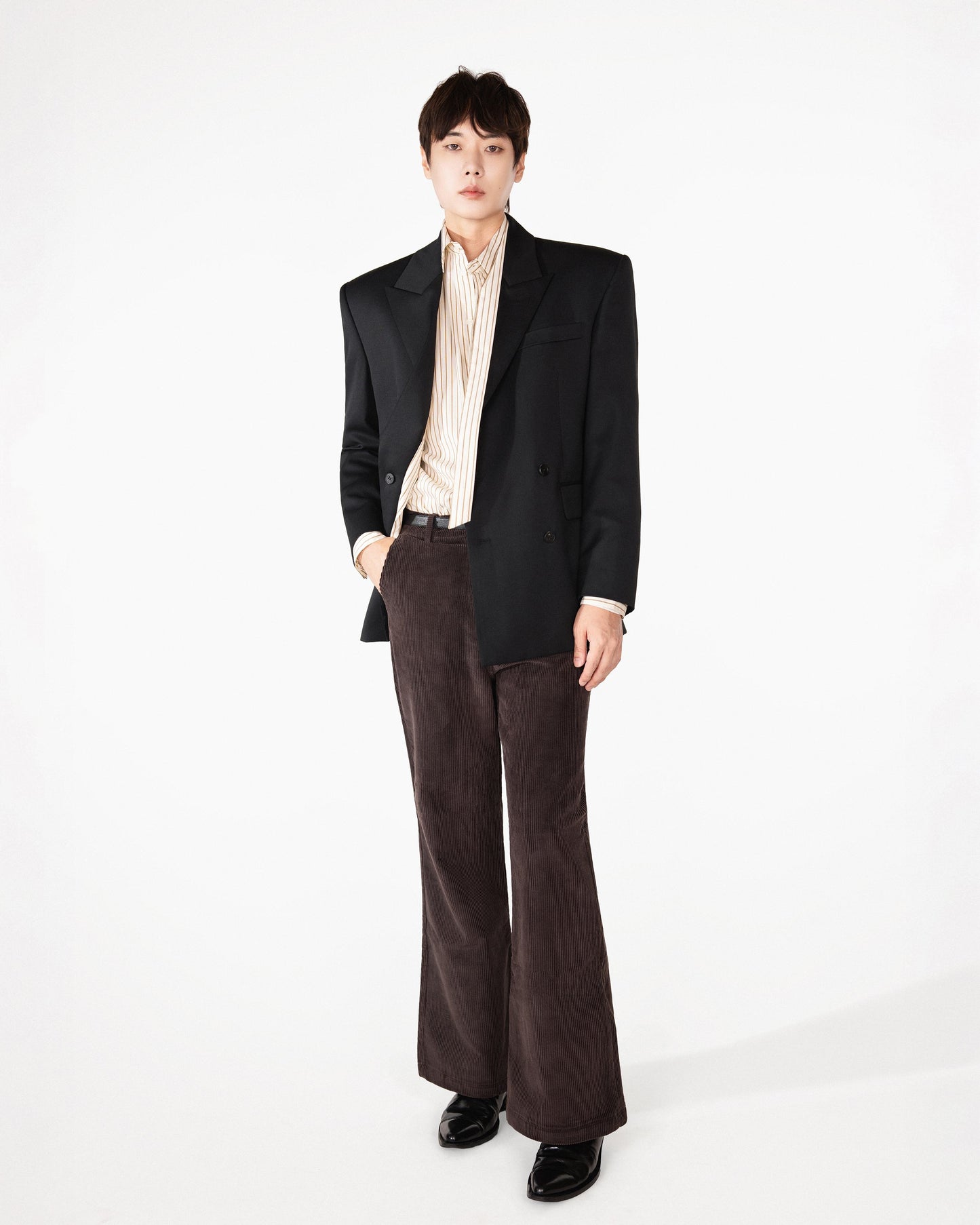 【REVURA レビュ―ラ】BRILLER PIN STRIPE SHIRTS - BROWN