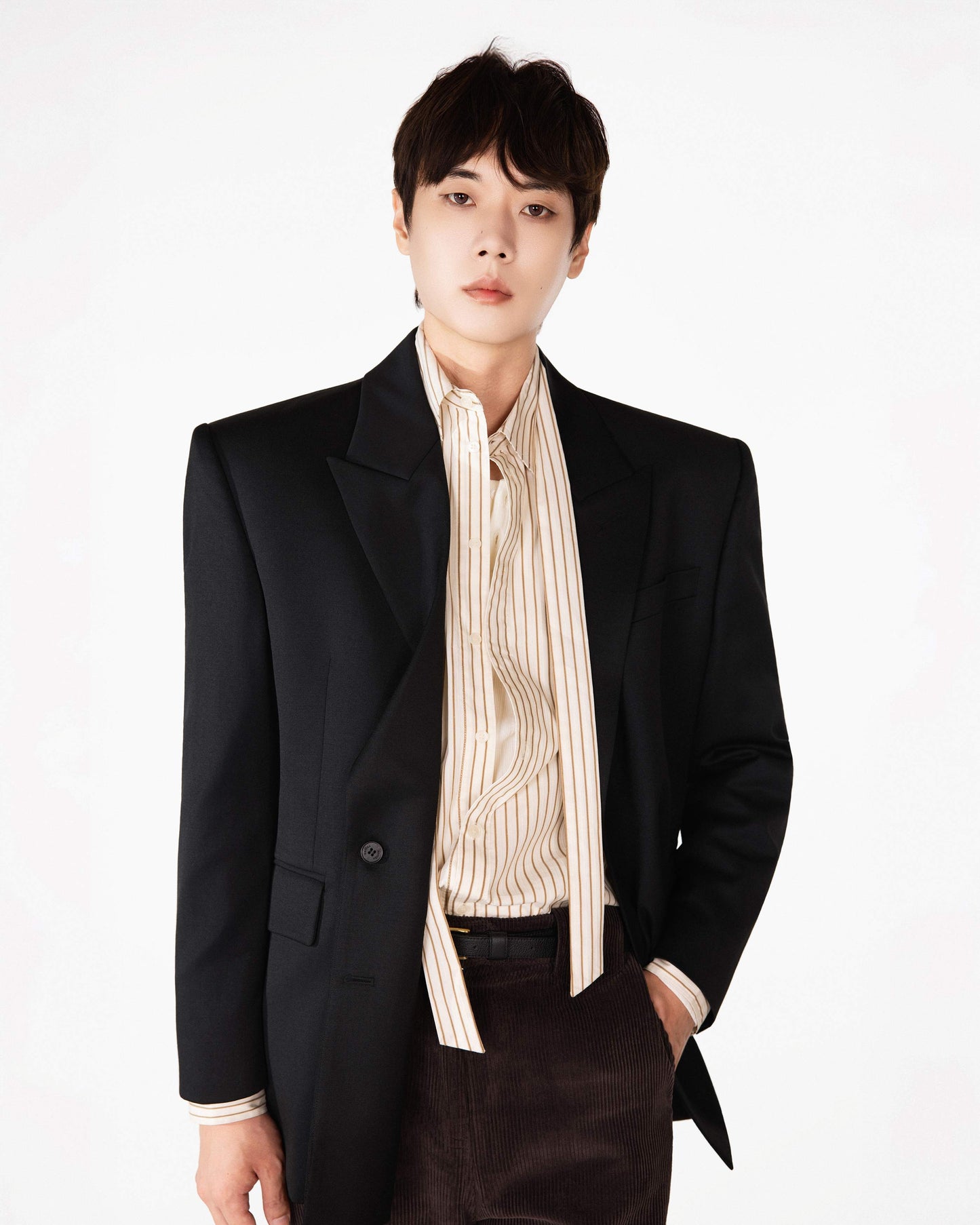 【REVURA レビュ―ラ】BRILLER PIN STRIPE SHIRTS - BROWN