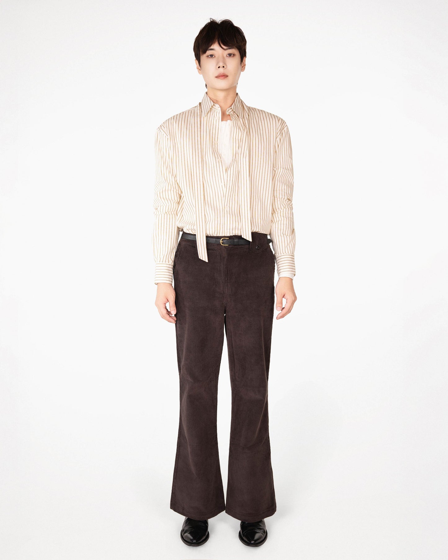 【REVURA レビュ―ラ】BRILLER PIN STRIPE SHIRTS - BROWN