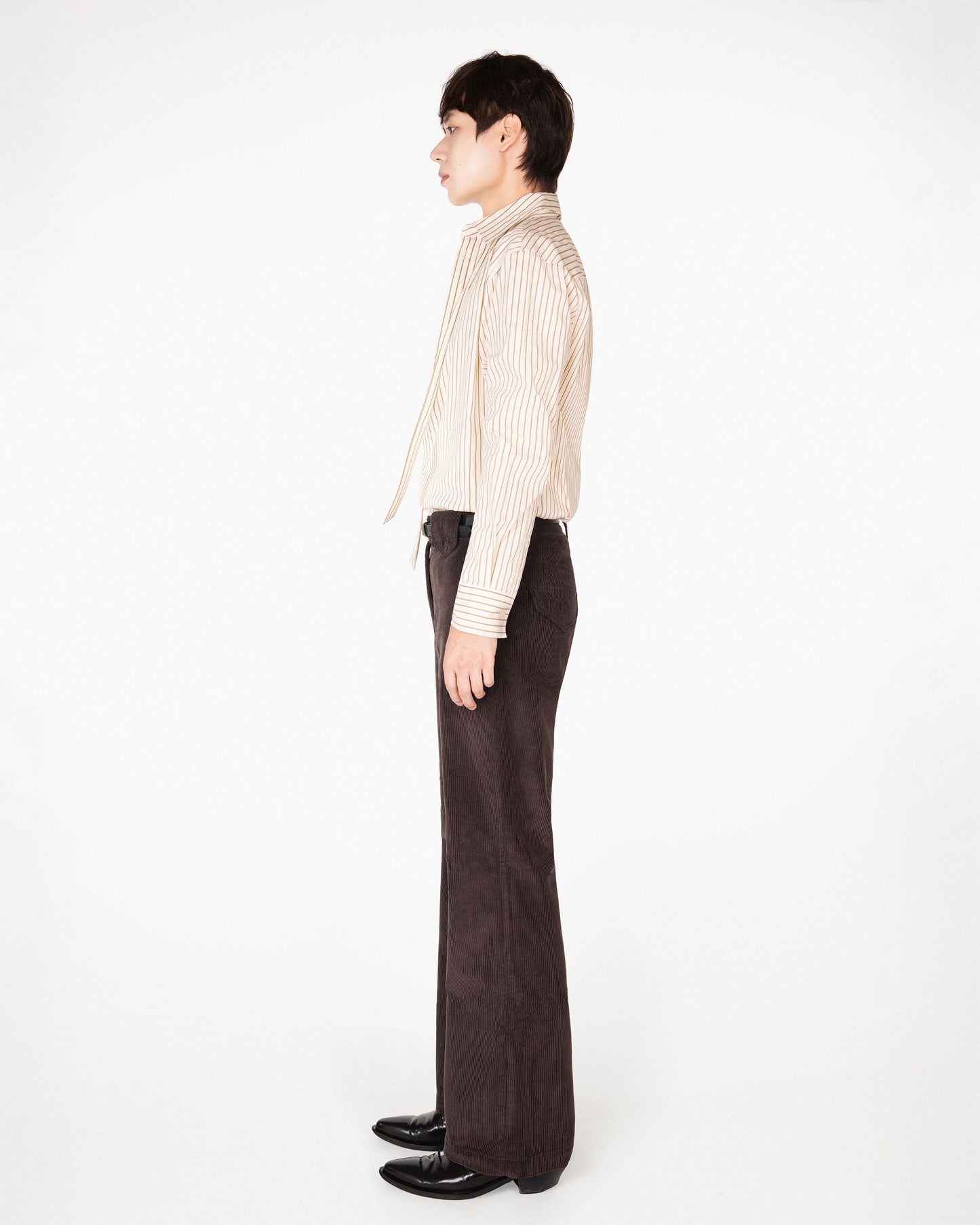 【REVURA レビュ―ラ】BRILLER PIN STRIPE SHIRTS - BROWN