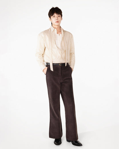 【REVURA レビュ―ラ】BRILLER PIN STRIPE SHIRTS - BROWN