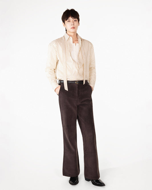 【REVURA レビュ―ラ】BRILLER PIN STRIPE SHIRTS - BROWN