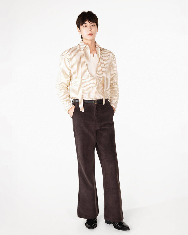 【REVURA レビュ―ラ】BRILLER PIN STRIPE SHIRTS - BROWN