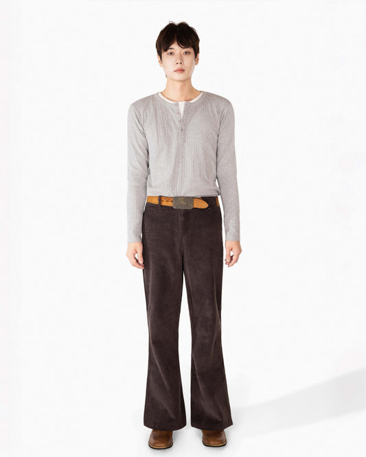REVURA RÊVE COTTON MODAL RIBBED HENLEY SHIRTS - GRAY