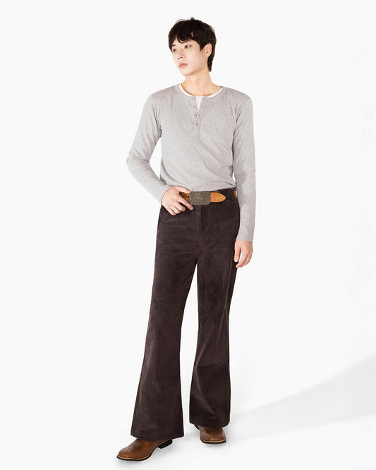 【REVURA レビュ―ラ】RÊVE COTTON MODAL RIBBED HENLEY SHIRTS - GRAY