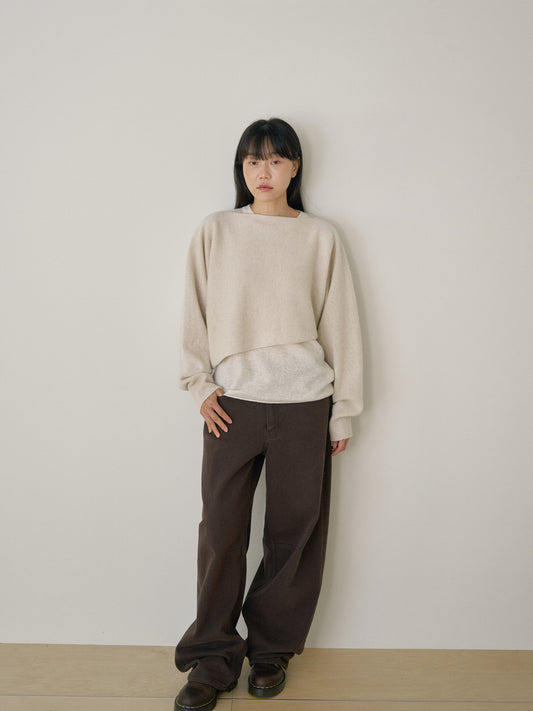 Unbalanced Boat Neck Pullover - Oatmeal 2