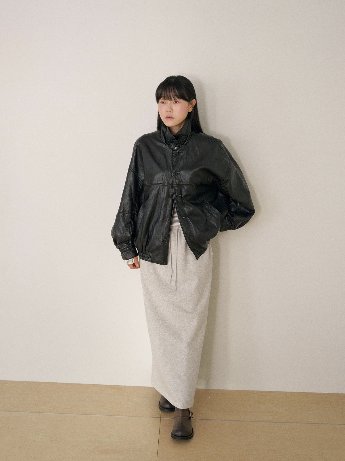 Center Slit Sweat Skirt - Light Gray 5