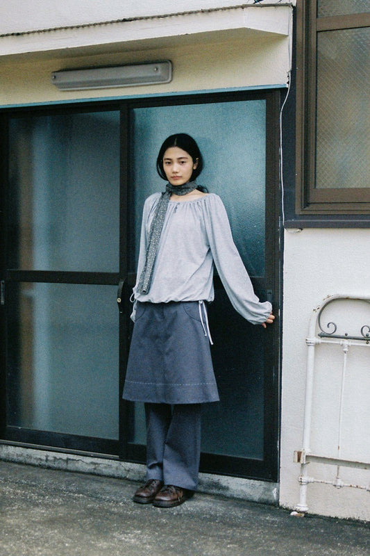 [9/28予約配送] STRING BOAT NECK JERSEY BLOUSE, GRAY