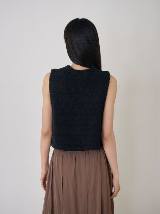 Sleeveless Button Cardigan - Black