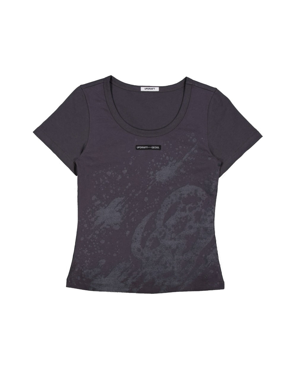 PRINT COTTON CROP T-SHIRT -GRAY 