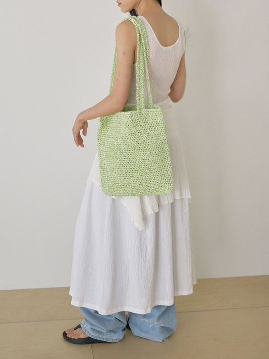 Handmade Paper Yarn Knitted Bag - Green