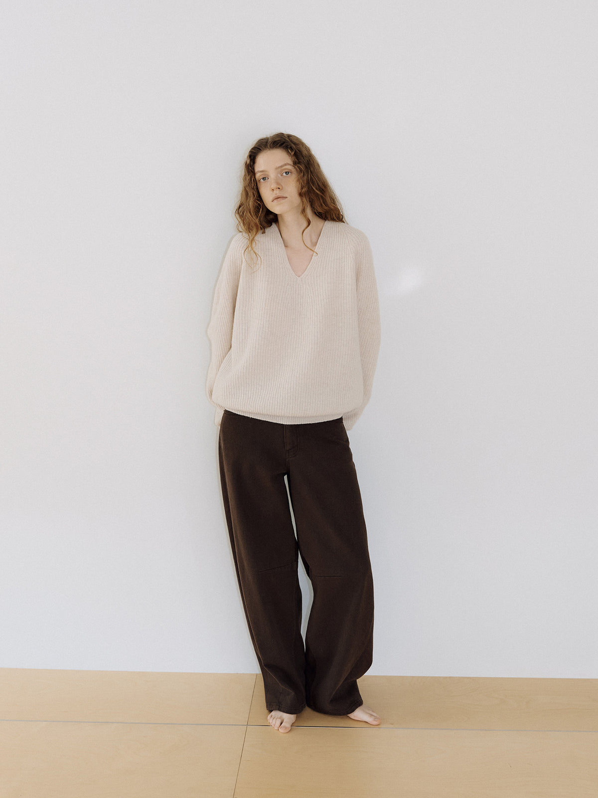 Cotton Twill Curved Pants - Brown 2
