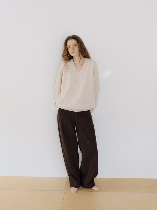 Cotton Twill Curved Pants - Brown 2