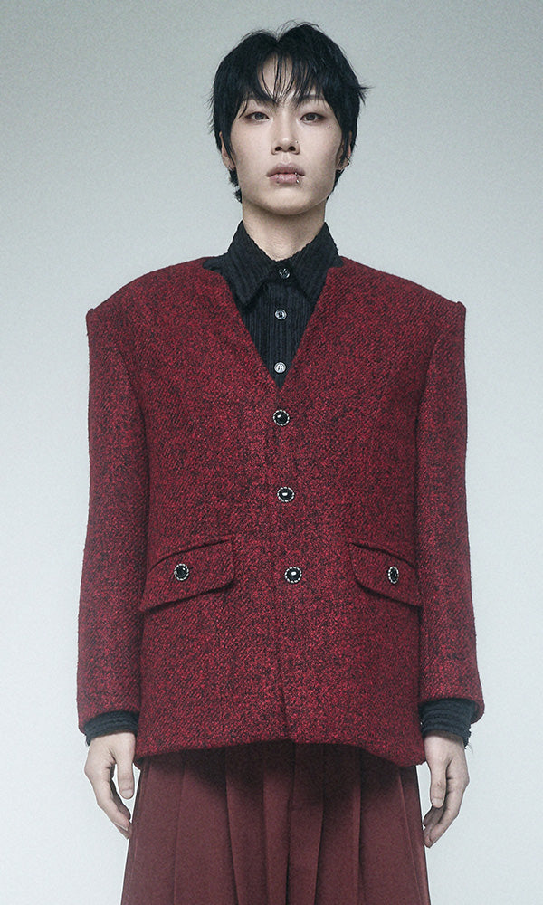 Reculer Lapelless tweed jacket(レッド) 商品画像6/6