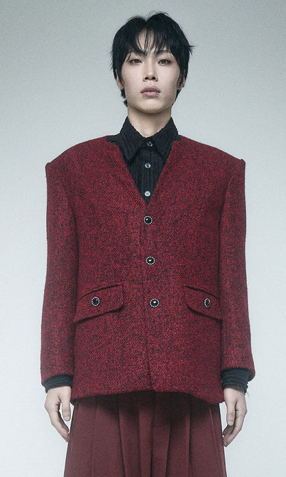 Reculer Lapelless tweed jacket(レッド) 商品画像6/6