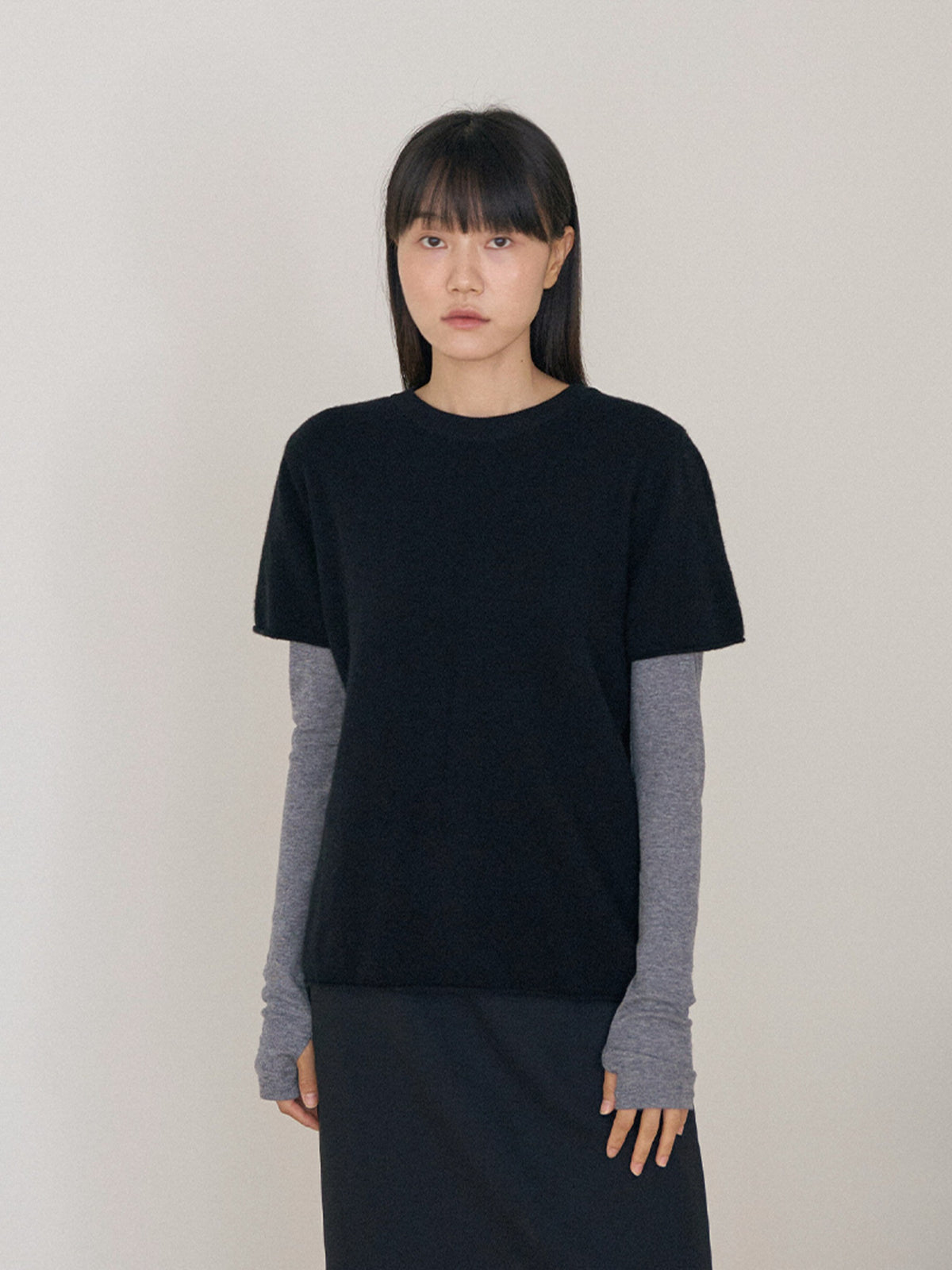 Cutoff Short Sleeve Pullover - Black 1