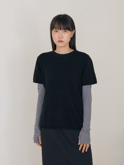 Cutoff Short Sleeve Pullover - Black 1