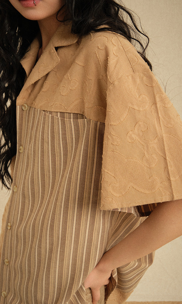 Ethnic Coloring Open Collar Shirts Beige (Ver. 26ss)