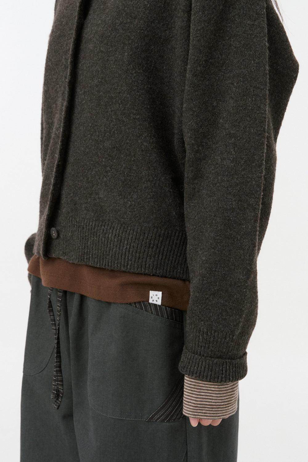 CROPPED HOODED HIGH NECK CARDIGAN, BROWN