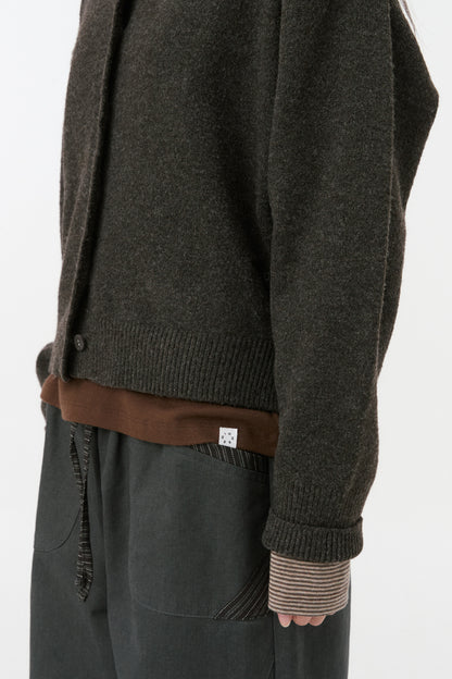 CROPPED HOODED HIGH NECK CARDIGAN, BROWN