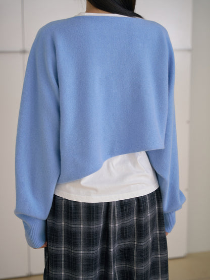 Unbalanced Boat Neck Pullover - Blue 11