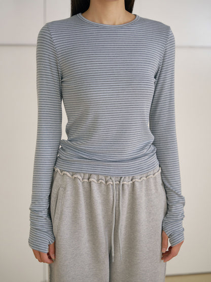 Rib Stripe Long Sleeve - Blue 6