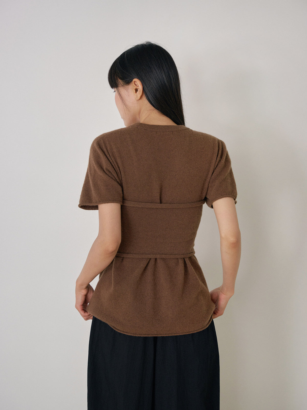 Cutoff Short Sleeve Pullover - Brown 4