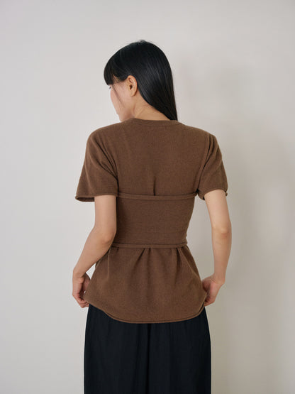 Cutoff Short Sleeve Pullover - Brown 4