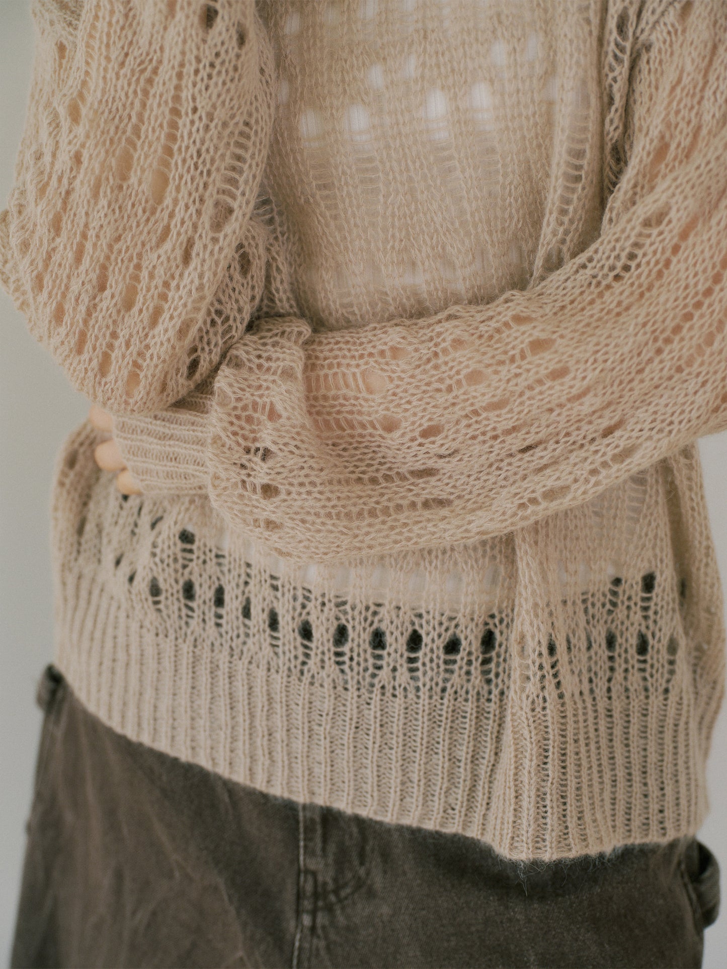 Mohair Punching Pullover-Ivory