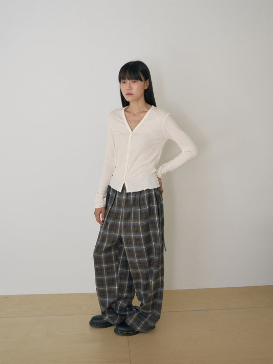 Wave V-neck Rib Cardigan - Cream 3