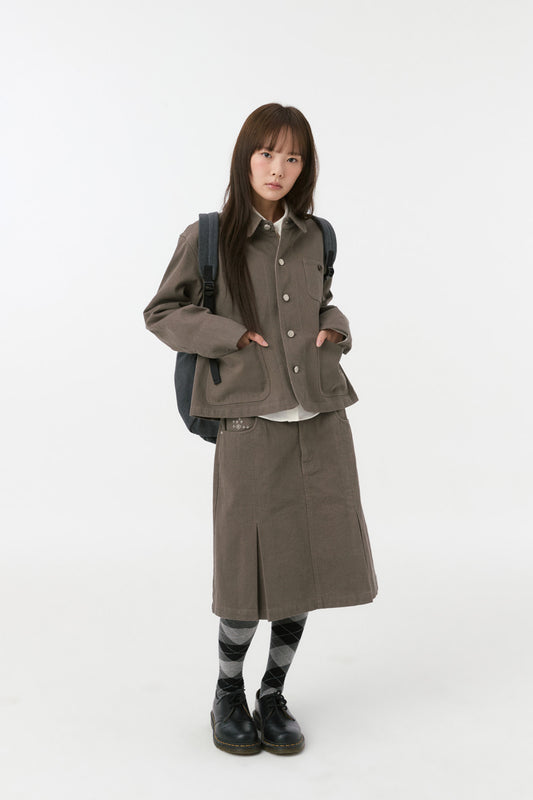 [9/30予約配送] FLORAL LINE PLEATED MIDI SKIRT, KHAKI