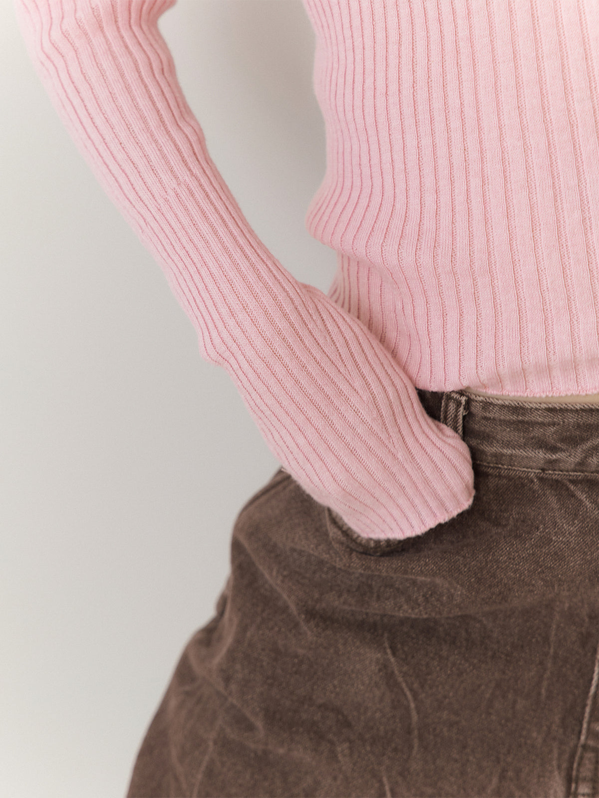 Double V-neck Rib Pullover - Pink 4
