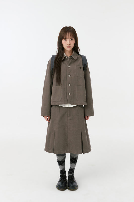 [10/1予約配送] ROUND COLLAR COTTON JACKET, BROWN KHAKI