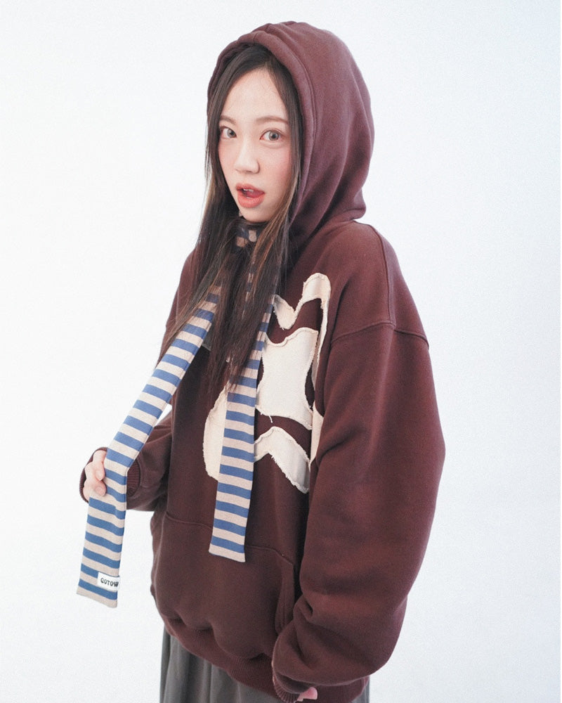 COTOW logo applique hoodie -BROWN 