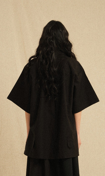 Bijo Point Short-Sleeved Shirts Black (Tie Version)