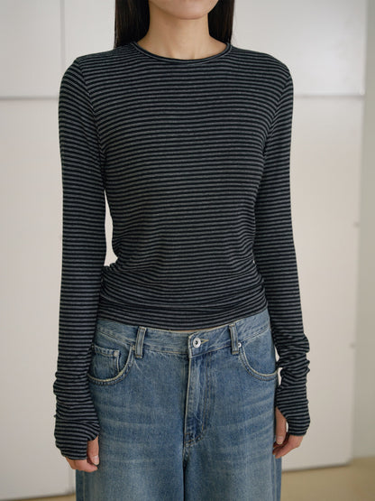 Rib Stripe Long Sleeve - Black 1