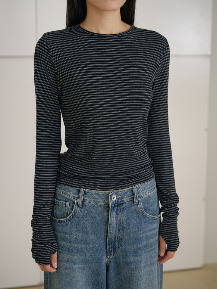 【MARAN】Rib Stripe Long Sleeve - Black