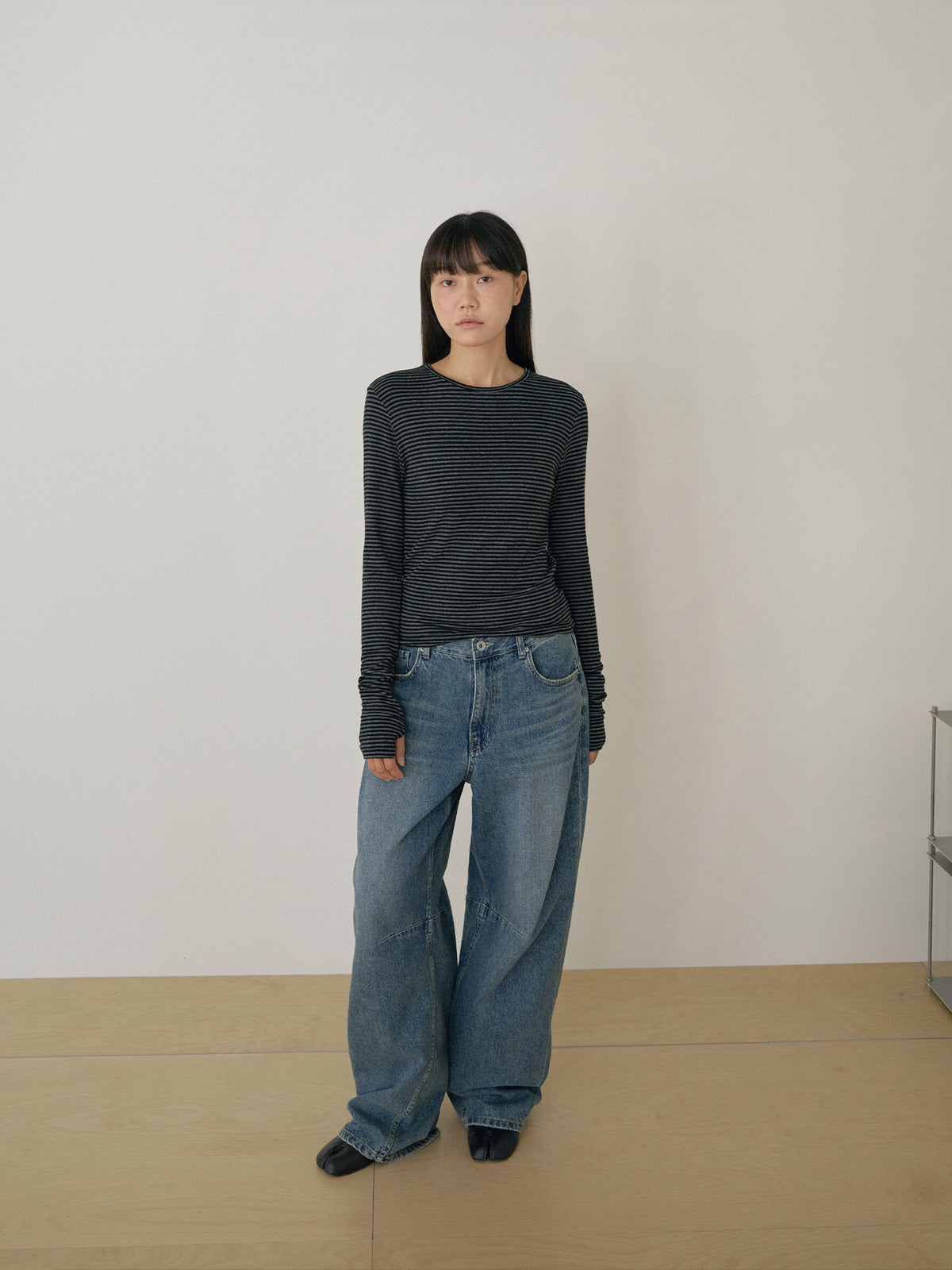 Rib Stripe Long Sleeve - Black 2