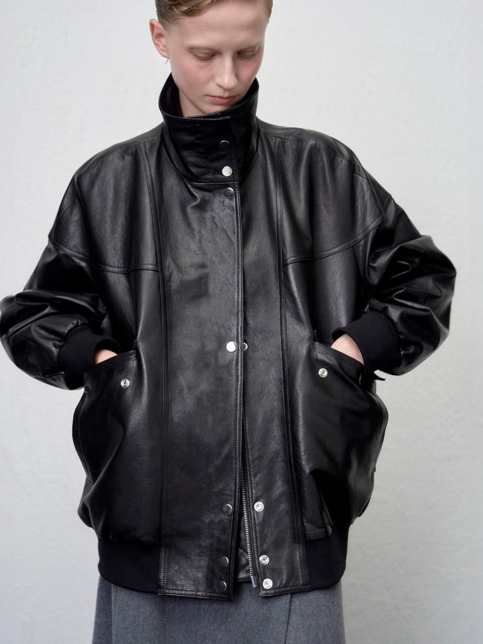 【ARIK. アリク AW】Segin oversized panel leather bomber jacket by ONLY FRANK s.r.l