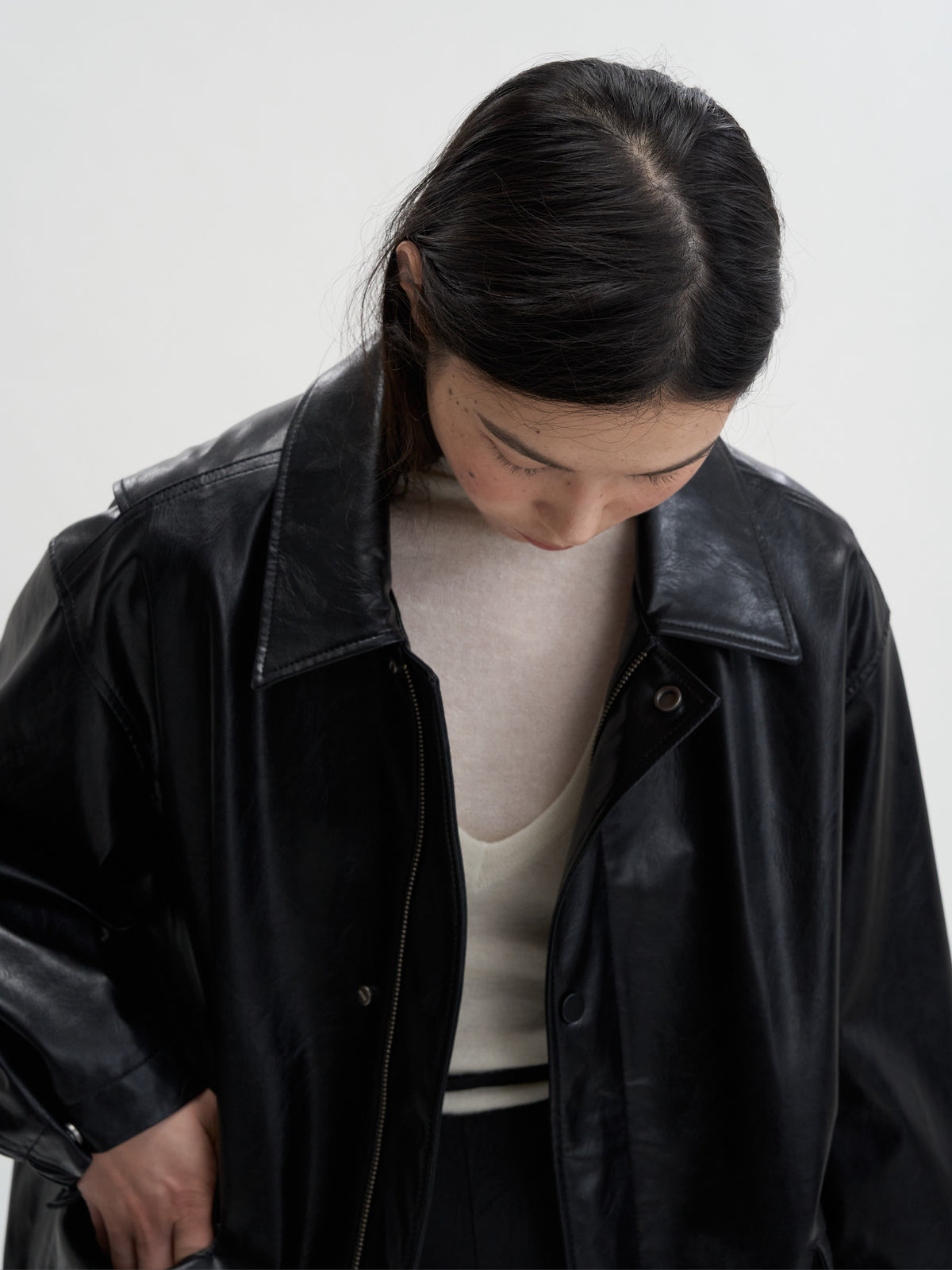 [MAGJAY] Soft Faux-Leather Blouson Jacket-BLACK