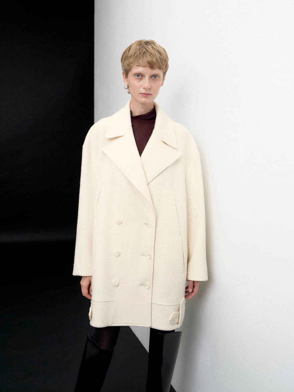 【ARIK. アリク AW】Anser boucle oversized pea coat Rice