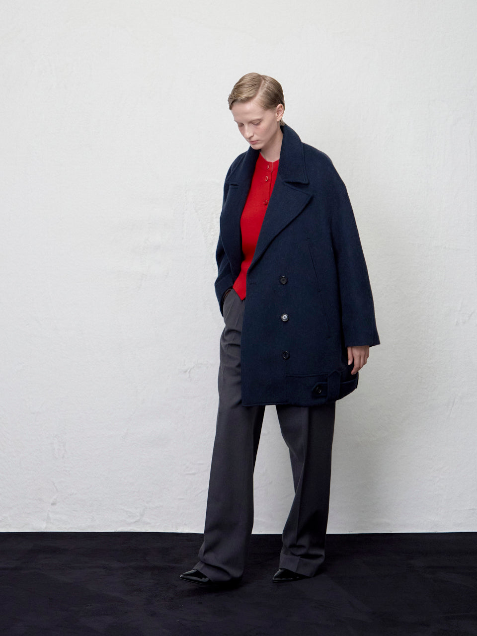 【ARIK. アリク AW】Anser boucle oversized pea coat Midnight Navy