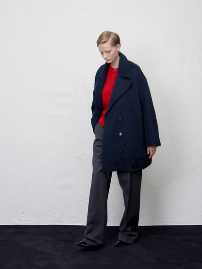ARIK. Anser boucle oversized pea coat in Midnight Navy