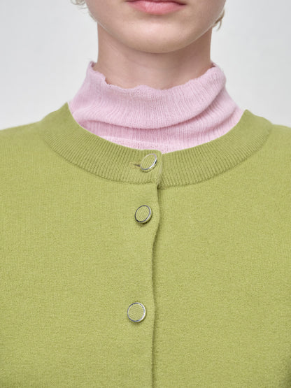 【ARIK. アリク AW】MINCHIR lettuce edge high neck knit top Milky Pink
