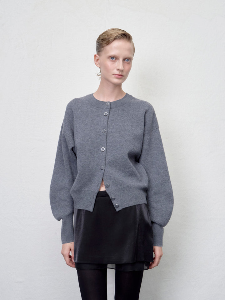 【ARIK. アリク AW】Asellus volume sleeve knit cardigan Melange Grey
